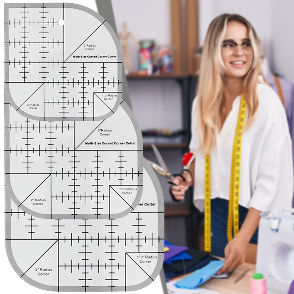 Quilting Ruler Square - ไม้บรรทัดตัดมุมโค้งกันลื่น ไม้บรรทัดอเนกประสงค์สำหรับงาน DIY อะคริลิก งานฝีมือ งานปะติดปะต่อ