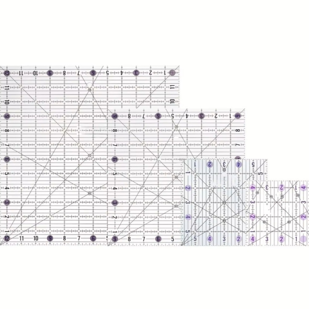 Quilting Ruler Square - ชุดไม้บรรทัดอะคริลิกทรงสี่เหลี่ยม 4 ชิ้น สำหรับงานควิลท์ แบบใส ใช้ตัดผ้า
