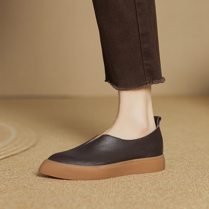 Sewing New - ใหม่ฤดูใบไม้ผลิ/ฤดูใบไม้ร่วงผู้หญิงLoafers Pointed Toeส้นหนารองเท้าหนังแท้รองเท้าผู้หญิงSlip-Onผู้หญิงปั๊มแพลตฟอร์มรองเท้า