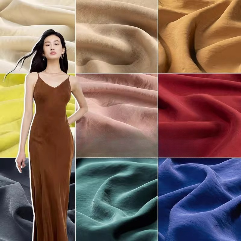 Sewing Recycle - ผ้าคิวโปรที่ผ่านการซักด้วยทราย ขายเป็นเมตร ทำจากเส้นใยธรรมชาติรีไซเคิล สีพื้นเรียบง่าย สไตล์เรโทร เหมาะสำหรับตัดเย็บชุดเดรส