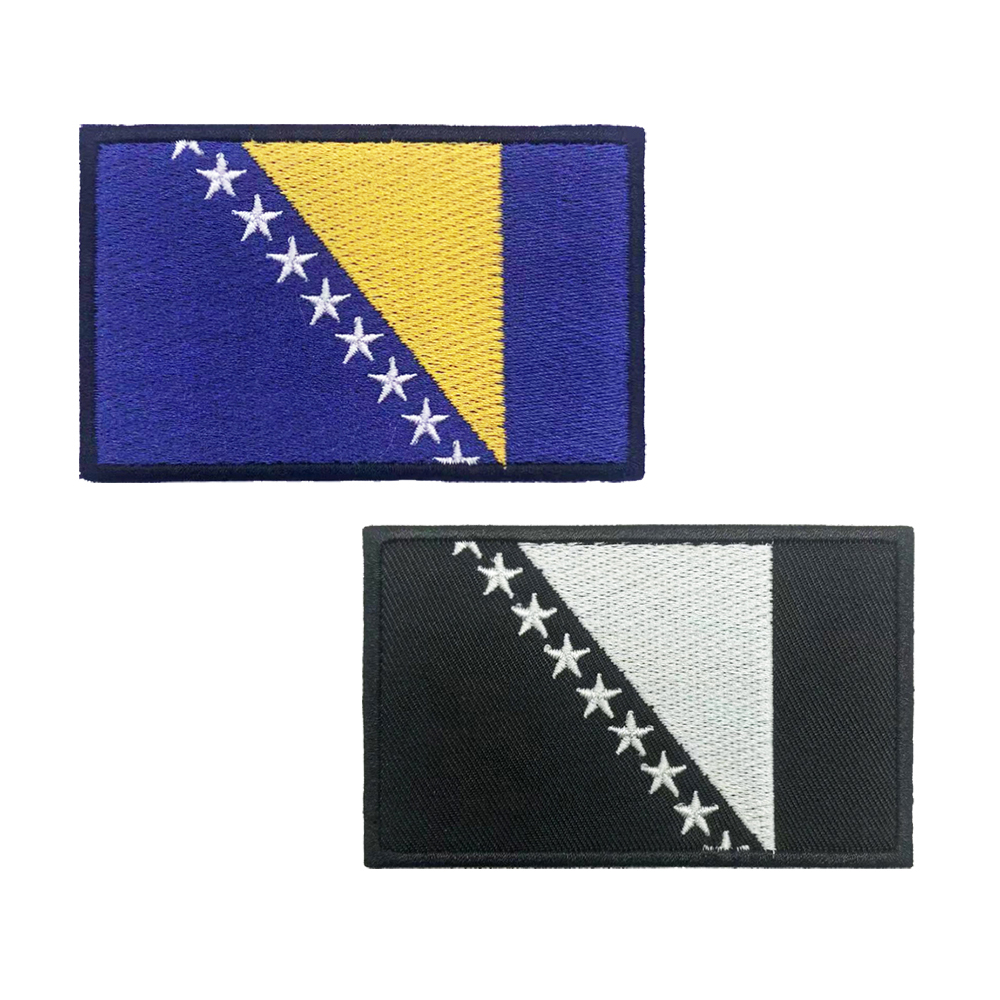 Velcro Sew On - 1ชิ้นธงของบอสเนียและเฮอร์เซโกวีนาป้ายสัญลักษณ์ลายแถบผ้าพันแขนทหารเชฟรอนหรือตะขอห่วงปัก