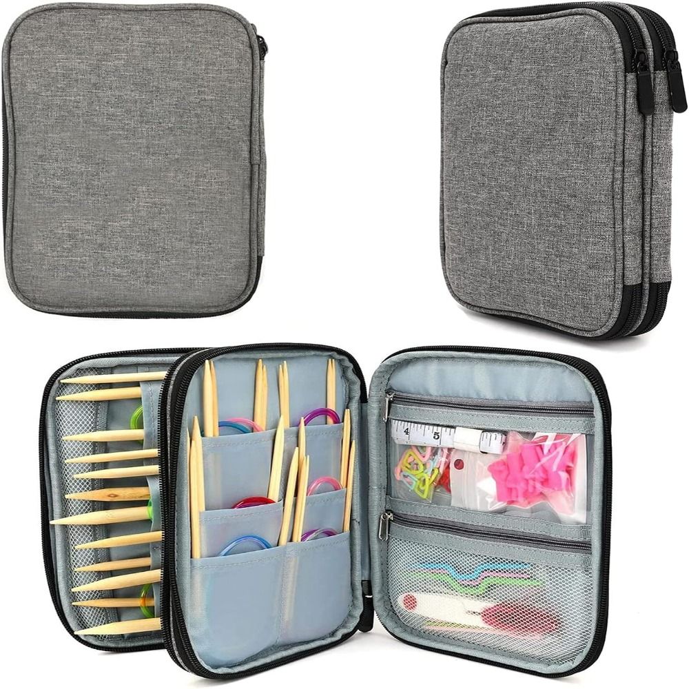 Textile Sewing Kit - เคสเข็มถักนิตติ้ง, เคสใส่เข็มถักนิตติ้งแบบพกพา, กระเป๋าจัดระเบียบสำหรับจัดเก็บเข็มถักนิตติ้งและอุปกรณ์เสริมอื่นๆ